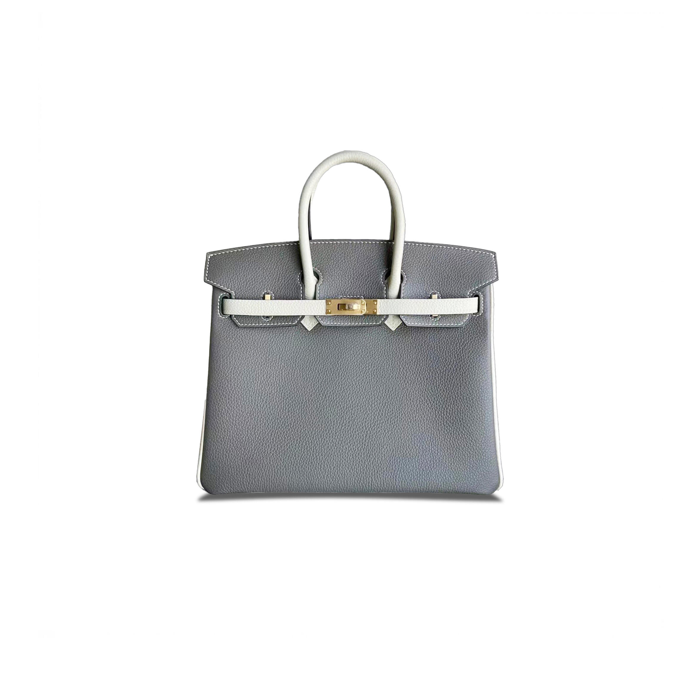 H**me5 BIRKIN 30 TOGO LEATHER PEWTER GREY AND MILKSHAKE WHITE GOLD BUCKLE BAG 3587780418 (30*23*15cm) Master Quality